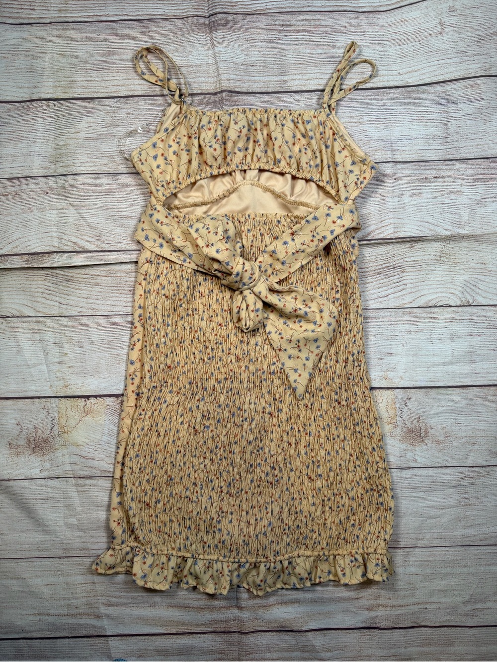 Cottage Coquette Yellow Floral Spaghetti-Strap Smocked Open Back Mini Sun Dress - Picture 7 of 7